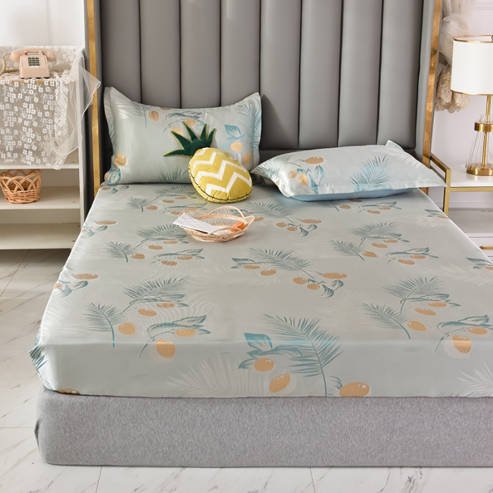 91家纺网 家纺一手货源 找家纺 甜之梦家纺 2025新款提花凉席单品床笠款三件套柠檬叶影