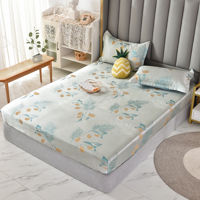 91家纺网 家纺一手货源 找家纺 甜之梦家纺 2025新款提花凉席单品床笠款三件套柠檬叶影