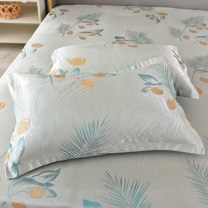 91家纺网 家纺一手货源 找家纺 甜之梦家纺 2025新款提花凉席单品床笠款三件套柠檬叶影