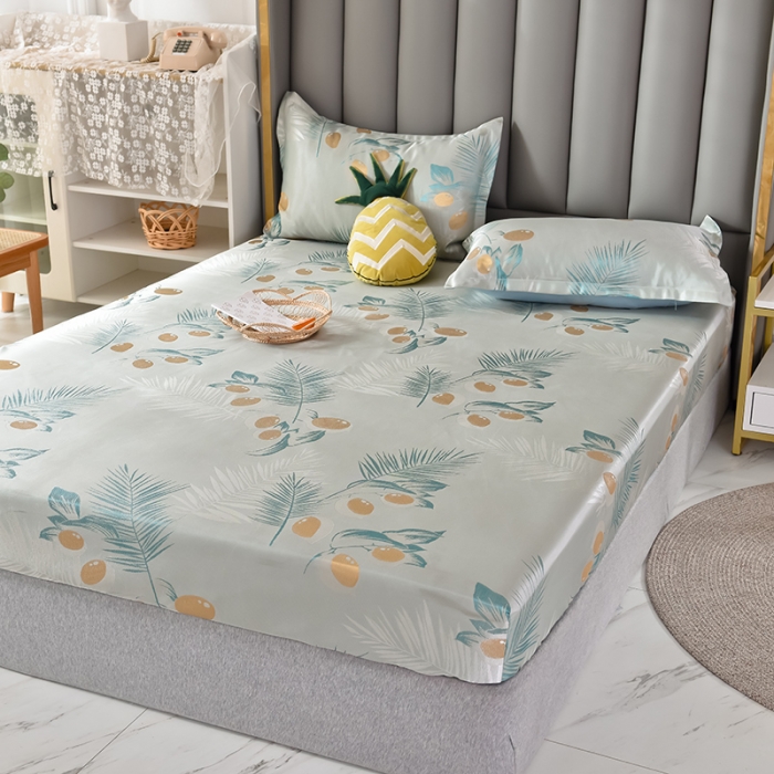 91家纺网 家纺一手货源 找家纺 甜之梦家纺 2025新款提花凉席单品床笠款三件套柠檬叶影