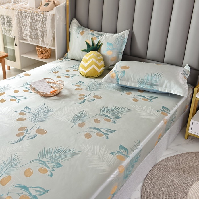 91家纺网 家纺一手货源 找家纺 甜之梦家纺 2025新款提花凉席单品床笠款三件套柠檬叶影