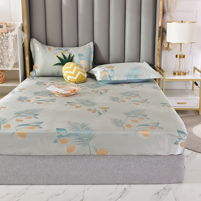 91家纺网 家纺一手货源 找家纺 甜之梦家纺 2025新款提花凉席单品床笠款三件套柠檬叶影