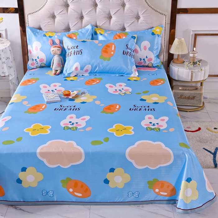 91家纺网 家纺一手货源 找家纺 甜之梦家纺 2025新款印花冰丝单品凉席床单款爱心萌兔