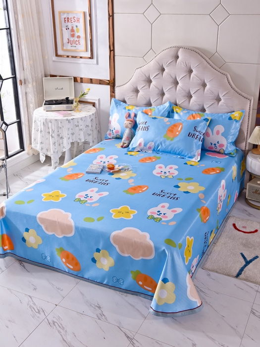 91家纺网 家纺一手货源 找家纺 甜之梦家纺 2025新款印花冰丝单品凉席床单款爱心萌兔