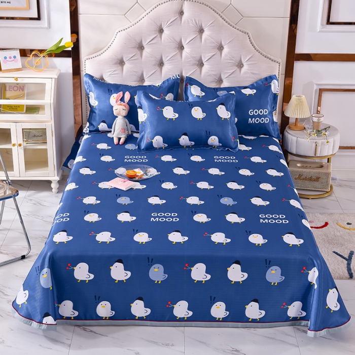 91家纺网 家纺一手货源 找家纺 甜之梦家纺 2025新款印花冰丝单品凉席床单款萌鸡日记