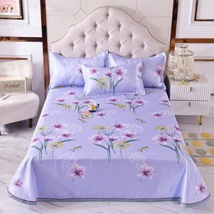 甜之梦家纺 2025新款印花冰丝单品凉席床单款琼花玉叶灰紫