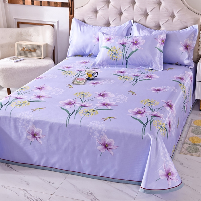 91家纺网 家纺一手货源 找家纺 甜之梦家纺 2025新款印花冰丝单品凉席床单款琼花玉叶灰紫