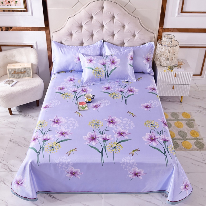 91家纺网 家纺一手货源 找家纺 甜之梦家纺 2025新款印花冰丝单品凉席床单款琼花玉叶灰紫