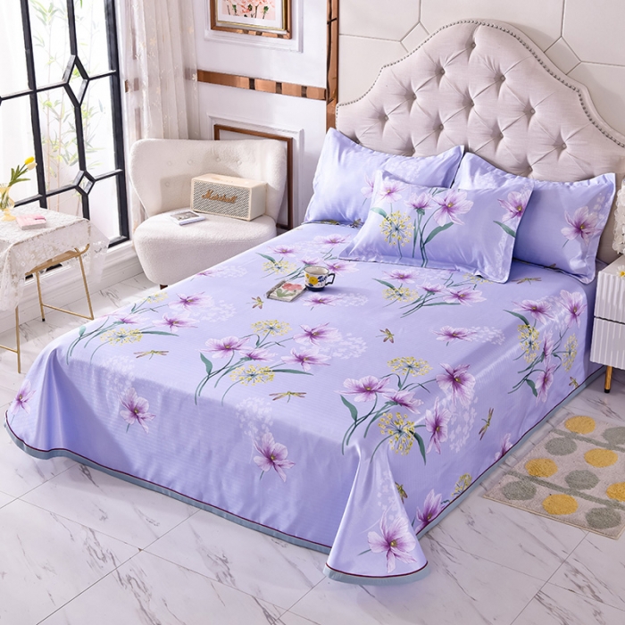 91家纺网 家纺一手货源 找家纺 甜之梦家纺 2025新款印花冰丝单品凉席床单款琼花玉叶灰紫