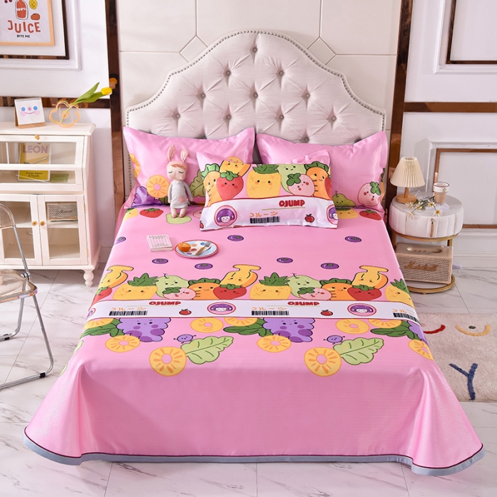 91家纺网 家纺一手货源 找家纺 甜之梦家纺 2025新款印花冰丝单品凉席床单款水果乐园粉