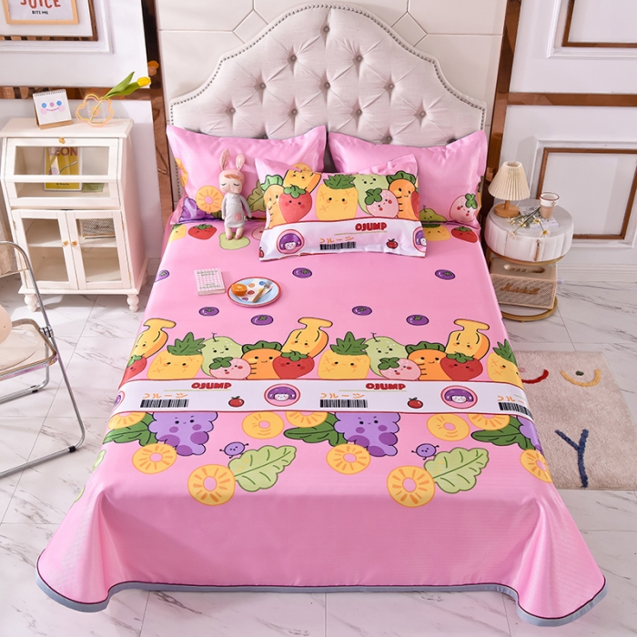 91家纺网 家纺一手货源 找家纺 甜之梦家纺 2025新款印花冰丝单品凉席床单款水果乐园粉