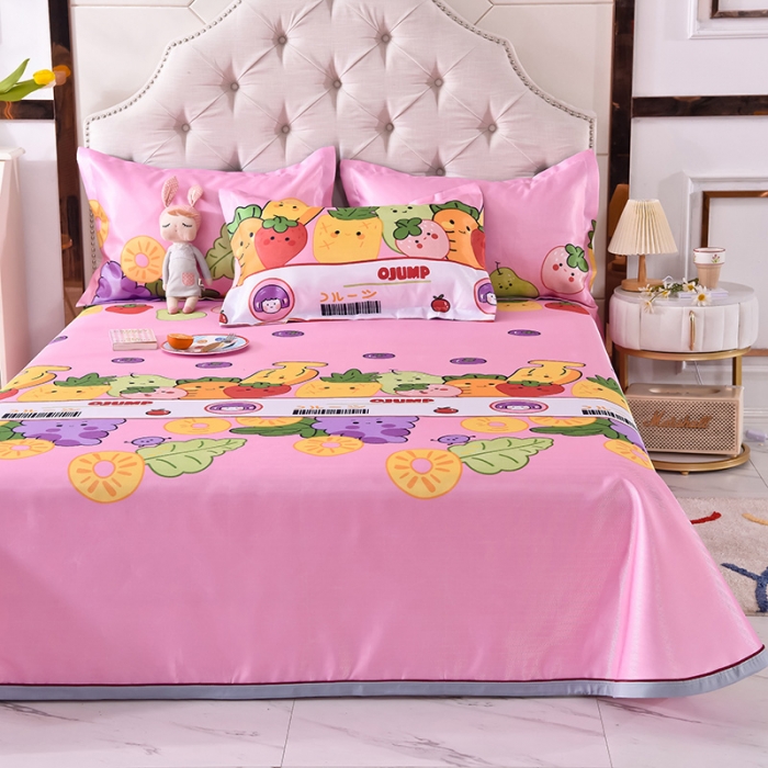 91家纺网 家纺一手货源 找家纺 甜之梦家纺 2025新款印花冰丝单品凉席床单款水果乐园粉