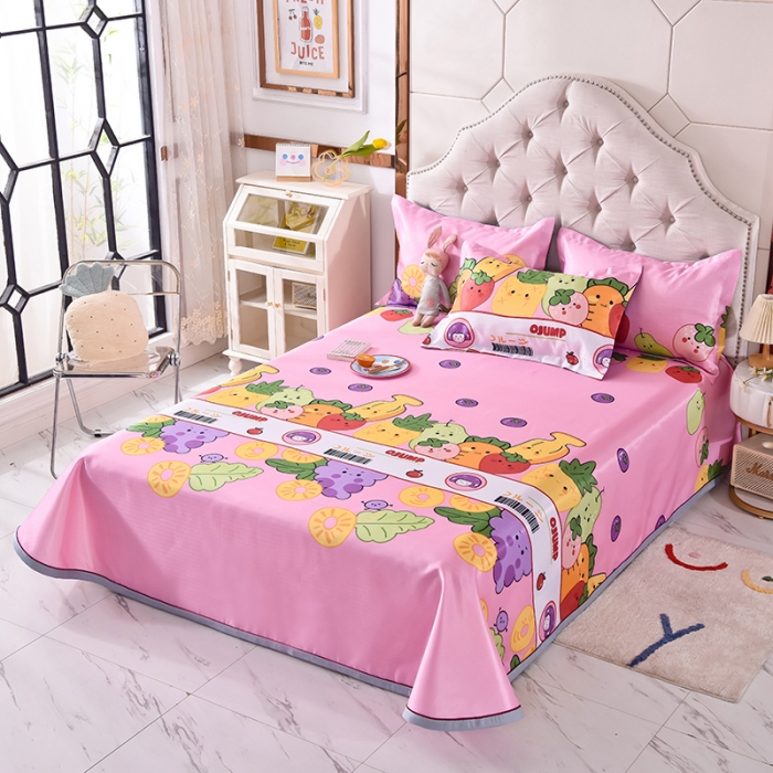 91家纺网 家纺一手货源 找家纺 甜之梦家纺 2025新款印花冰丝单品凉席床单款水果乐园粉