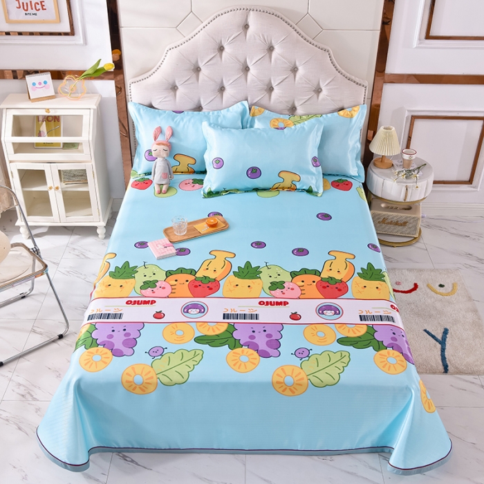 91家纺网 家纺一手货源 找家纺 甜之梦家纺 2025新款印花冰丝单品凉席床单款水果乐园蓝