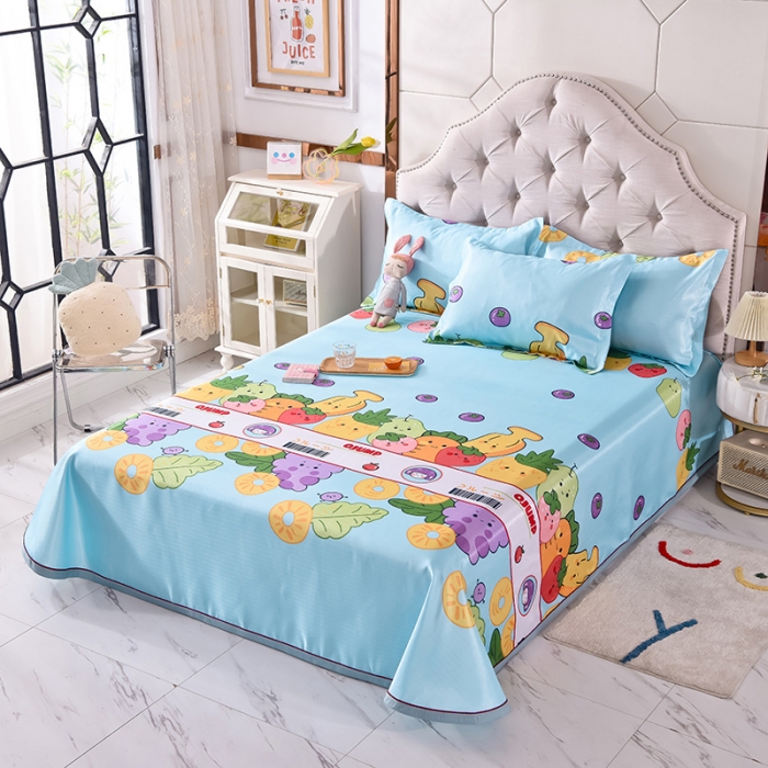 91家纺网 家纺一手货源 找家纺 甜之梦家纺 2025新款印花冰丝单品凉席床单款水果乐园蓝