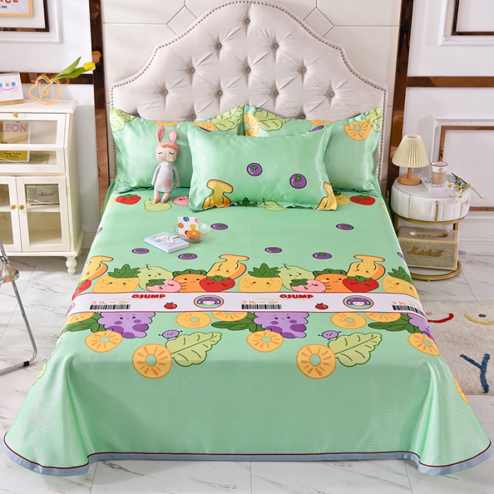 91家纺网 家纺一手货源 找家纺 甜之梦家纺 2025新款印花冰丝单品凉席床单款水果乐园绿