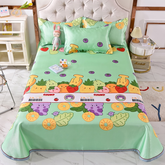 91家纺网 家纺一手货源 找家纺 甜之梦家纺 2025新款印花冰丝单品凉席床单款水果乐园绿