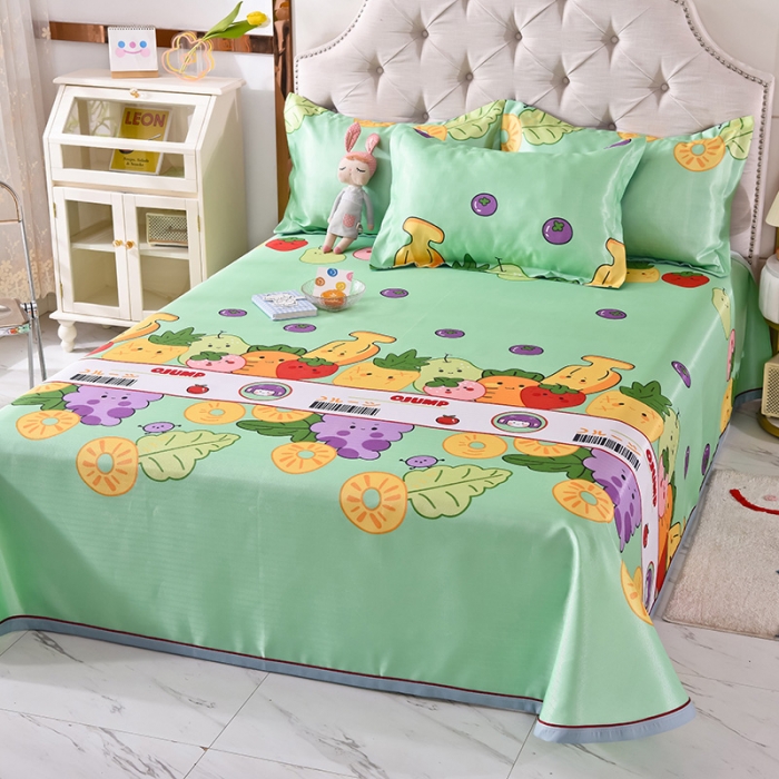 91家纺网 家纺一手货源 找家纺 甜之梦家纺 2025新款印花冰丝单品凉席床单款水果乐园绿