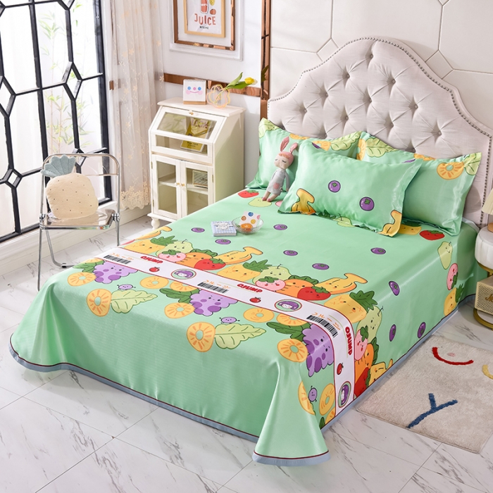 91家纺网 家纺一手货源 找家纺 甜之梦家纺 2025新款印花冰丝单品凉席床单款水果乐园绿