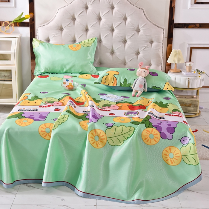 91家纺网 家纺一手货源 找家纺 甜之梦家纺 2025新款印花冰丝单品凉席床单款水果乐园绿