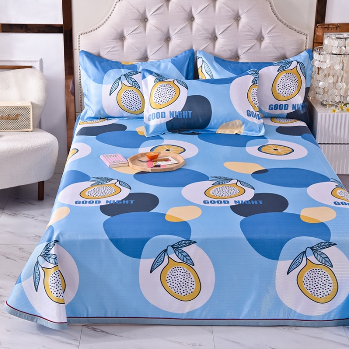 91家纺网 家纺一手货源 找家纺 甜之梦家纺 2025新款印花冰丝单品凉席床单款夏日柠檬蓝