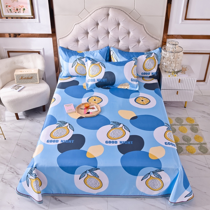 91家纺网 家纺一手货源 找家纺 甜之梦家纺 2025新款印花冰丝单品凉席床单款夏日柠檬蓝