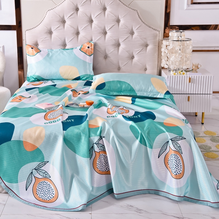 91家纺网 家纺一手货源 找家纺 甜之梦家纺 2025新款印花冰丝单品凉席床单款夏日柠檬绿