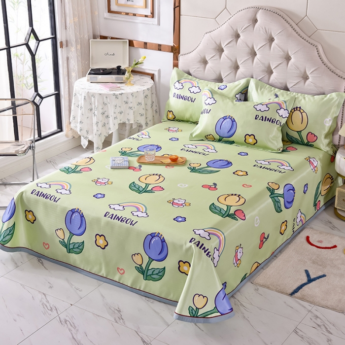 91家纺网 家纺一手货源 找家纺 甜之梦家纺 2025新款印花冰丝单品凉席床单款夏日童年绿