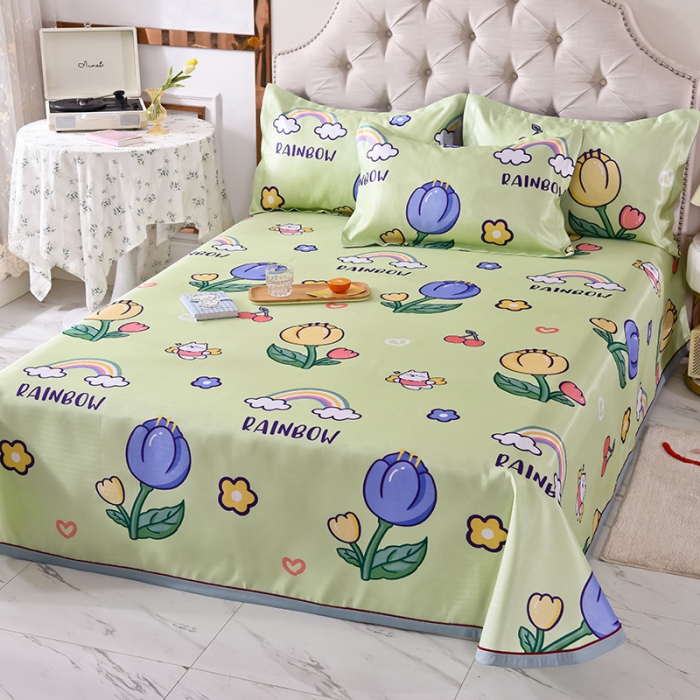 91家纺网 家纺一手货源 找家纺 甜之梦家纺 2025新款印花冰丝单品凉席床单款夏日童年绿