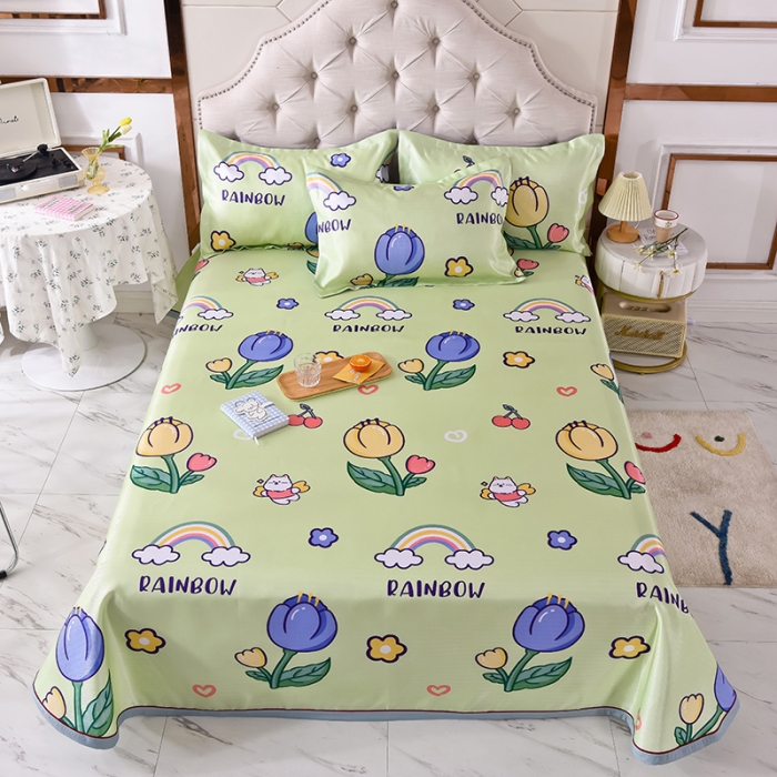 91家纺网 家纺一手货源 找家纺 甜之梦家纺 2025新款印花冰丝单品凉席床单款夏日童年绿