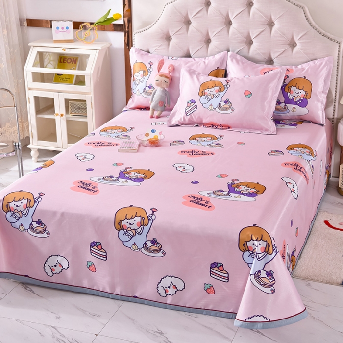 91家纺网 家纺一手货源 找家纺 甜之梦家纺 2025新款印花冰丝单品凉席床单款小明同学粉