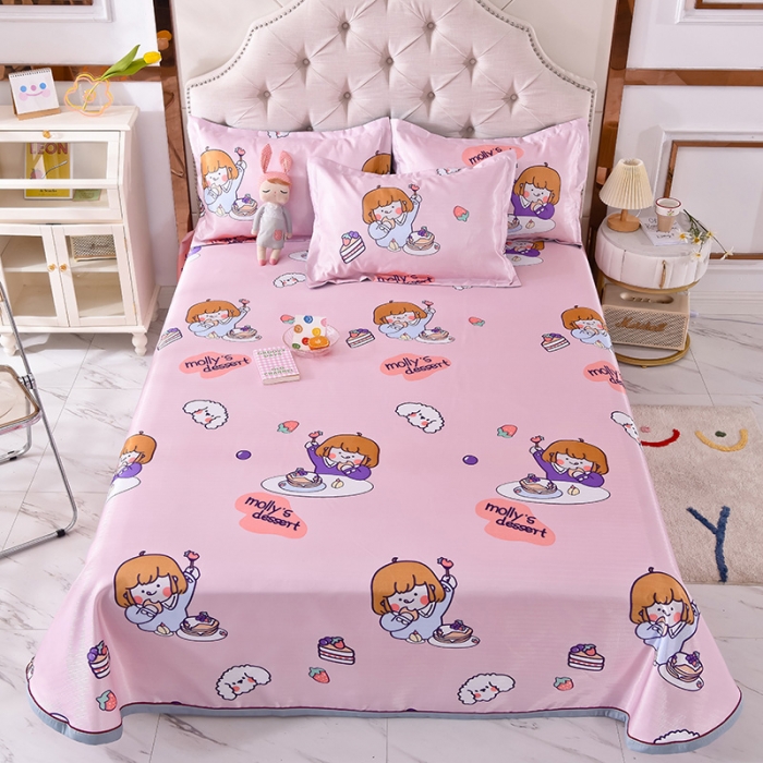 91家纺网 家纺一手货源 找家纺 甜之梦家纺 2025新款印花冰丝单品凉席床单款小明同学粉