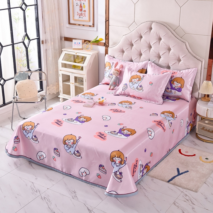 91家纺网 家纺一手货源 找家纺 甜之梦家纺 2025新款印花冰丝单品凉席床单款小明同学粉