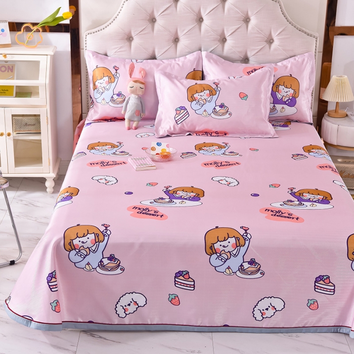 91家纺网 家纺一手货源 找家纺 甜之梦家纺 2025新款印花冰丝单品凉席床单款小明同学粉