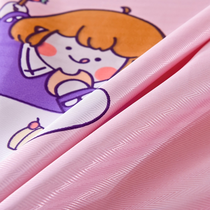 91家纺网 家纺一手货源 找家纺 甜之梦家纺 2025新款印花冰丝单品凉席床单款小明同学粉