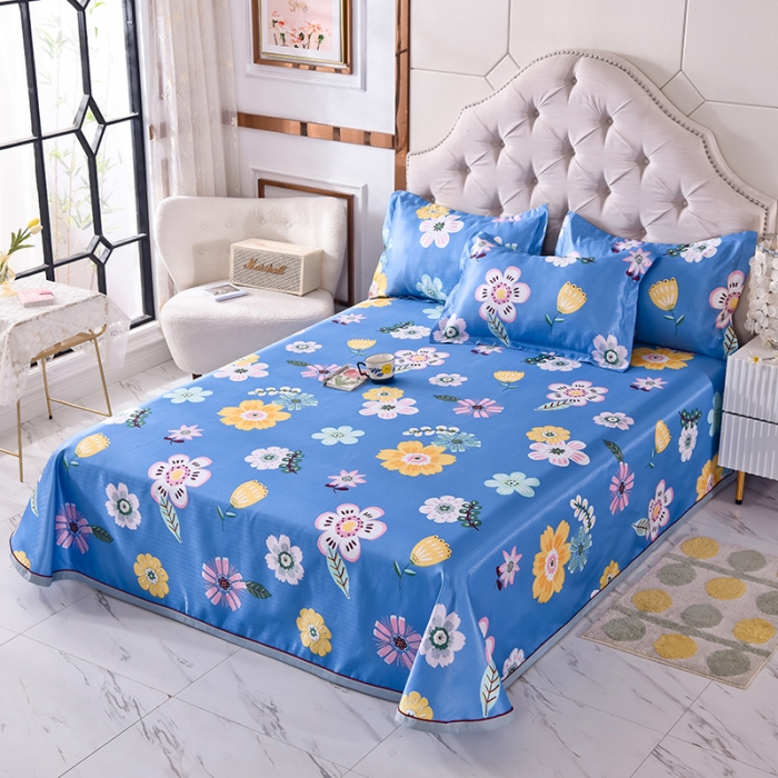 91家纺网 家纺一手货源 找家纺 甜之梦家纺 2025新款印花冰丝单品凉席床单款悠悠花香蓝