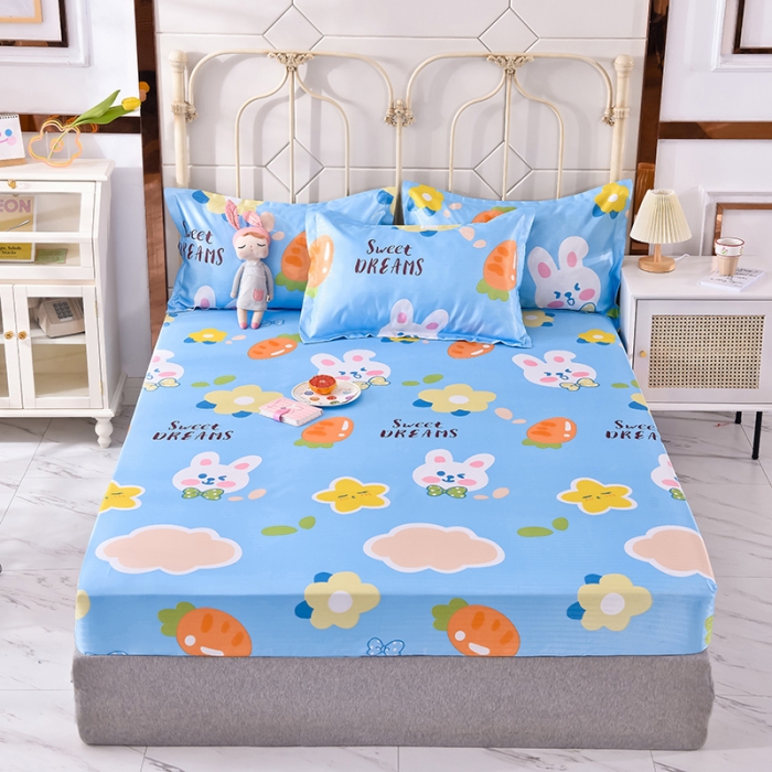 91家纺网 家纺一手货源 找家纺 甜之梦家纺 2025新款印花冰丝单品凉席床笠款爱心萌兔