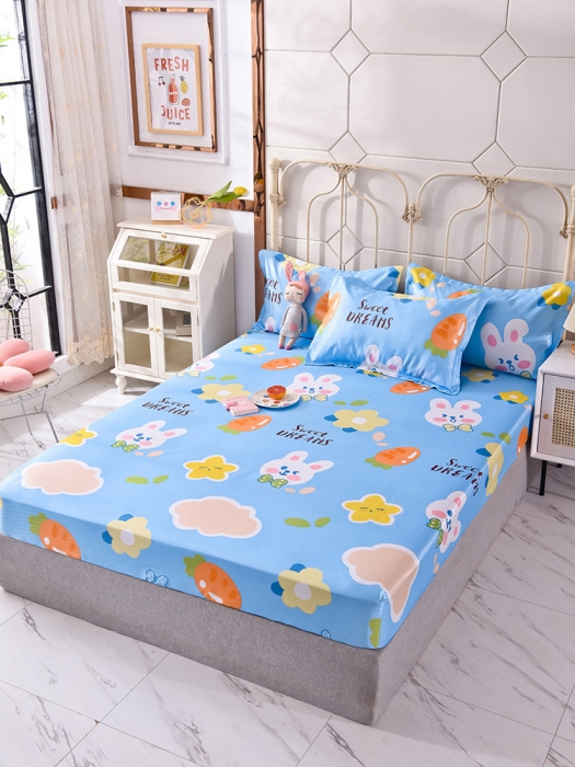 91家纺网 家纺一手货源 找家纺 甜之梦家纺 2025新款印花冰丝单品凉席床笠款爱心萌兔