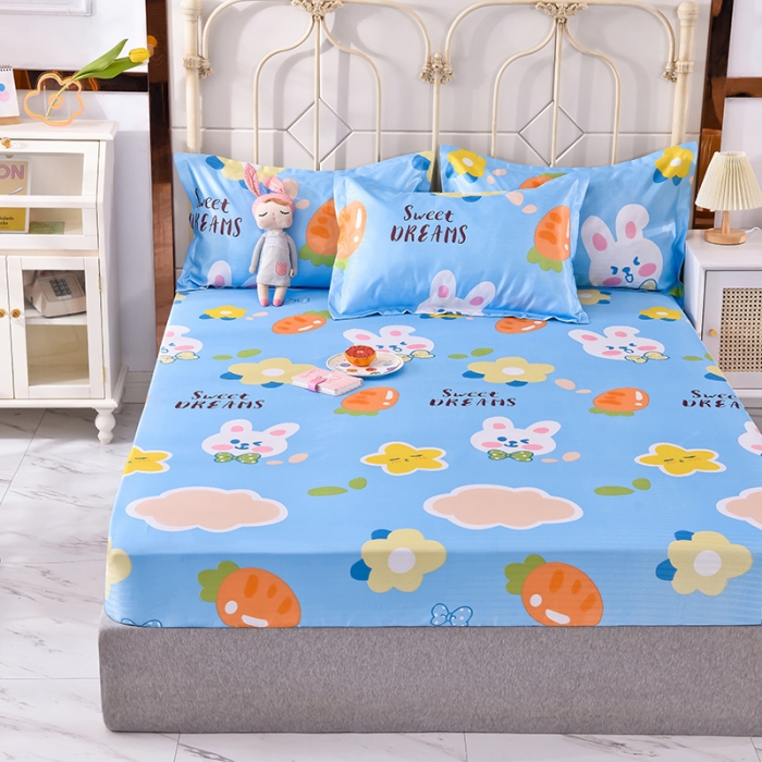 91家纺网 家纺一手货源 找家纺 甜之梦家纺 2025新款印花冰丝单品凉席床笠款爱心萌兔