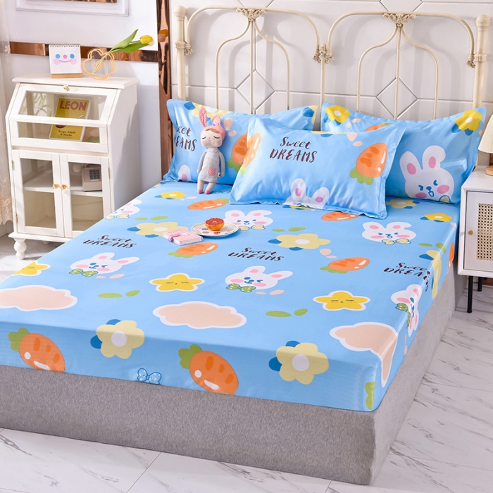 91家纺网 家纺一手货源 找家纺 甜之梦家纺 2025新款印花冰丝单品凉席床笠款爱心萌兔