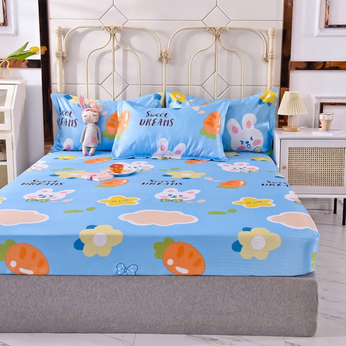 91家纺网 家纺一手货源 找家纺 甜之梦家纺 2025新款印花冰丝单品凉席床笠款爱心萌兔