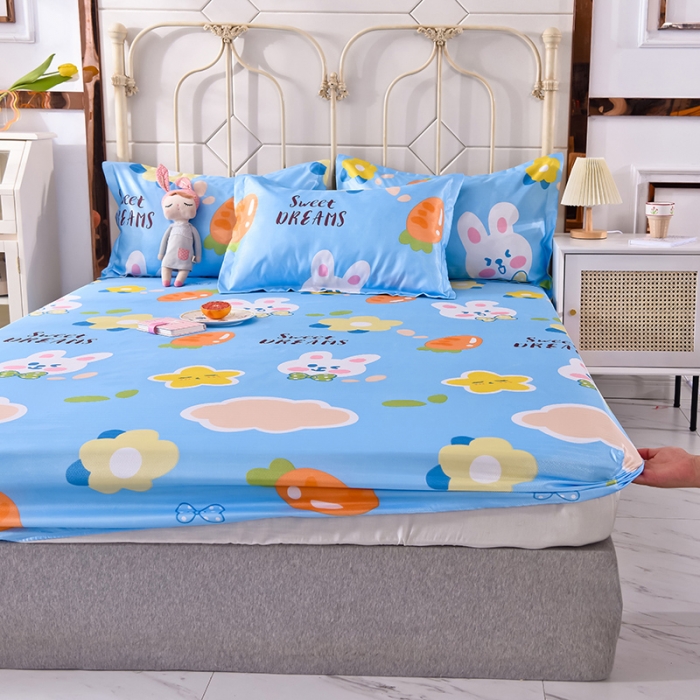 91家纺网 家纺一手货源 找家纺 甜之梦家纺 2025新款印花冰丝单品凉席床笠款爱心萌兔