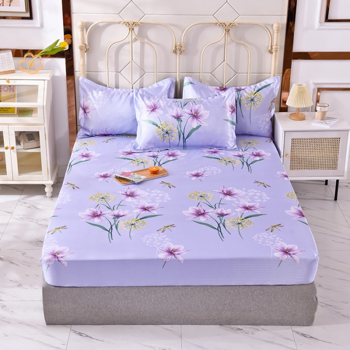 91家纺网 家纺一手货源 找家纺 甜之梦家纺 2025新款印花冰丝单品凉席床笠款琼花玉叶灰紫