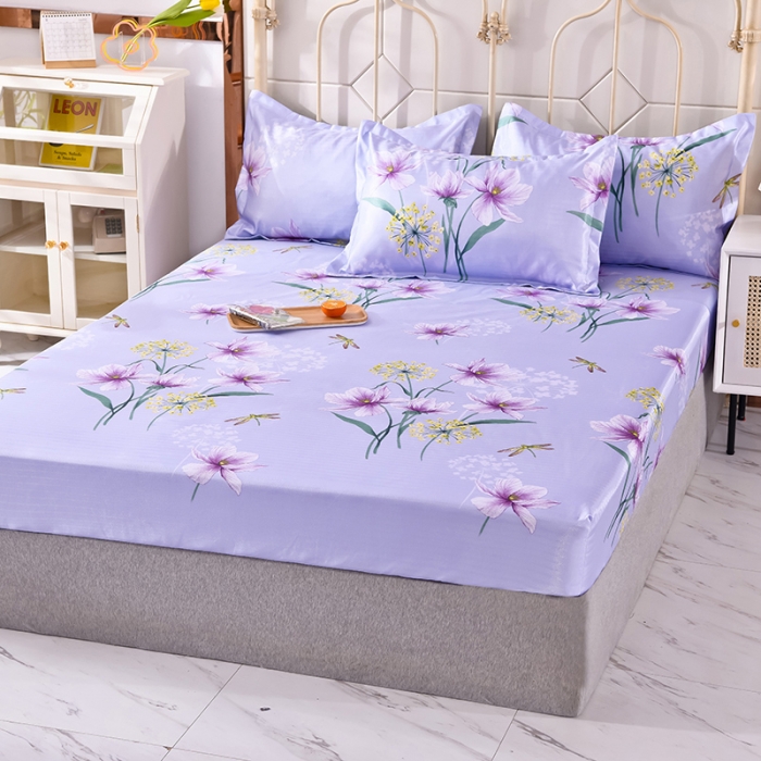 91家纺网 家纺一手货源 找家纺 甜之梦家纺 2025新款印花冰丝单品凉席床笠款琼花玉叶灰紫