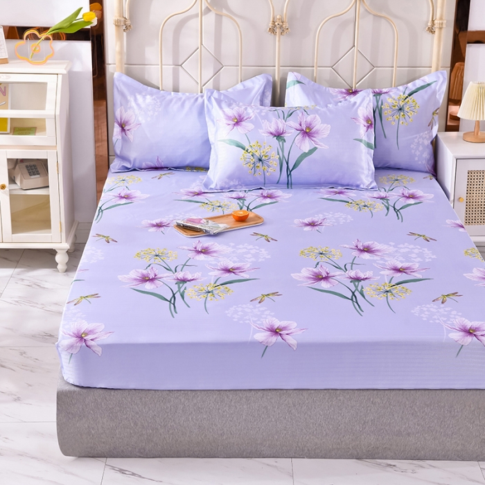 91家纺网 家纺一手货源 找家纺 甜之梦家纺 2025新款印花冰丝单品凉席床笠款琼花玉叶灰紫