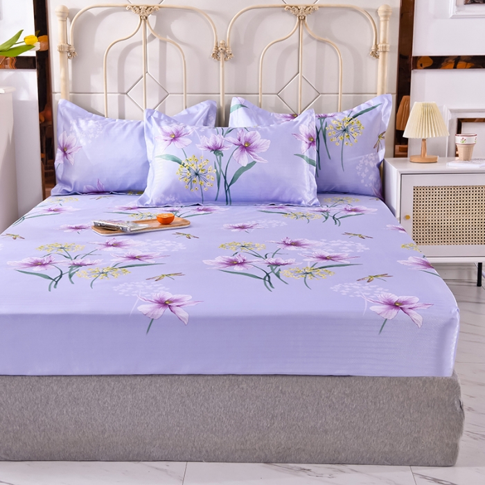 91家纺网 家纺一手货源 找家纺 甜之梦家纺 2025新款印花冰丝单品凉席床笠款琼花玉叶灰紫