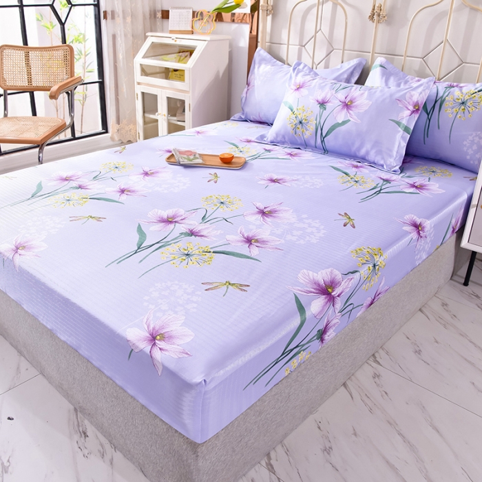 91家纺网 家纺一手货源 找家纺 甜之梦家纺 2025新款印花冰丝单品凉席床笠款琼花玉叶灰紫