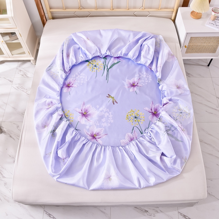 91家纺网 家纺一手货源 找家纺 甜之梦家纺 2025新款印花冰丝单品凉席床笠款琼花玉叶灰紫