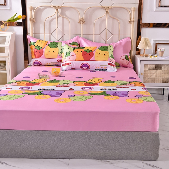 91家纺网 家纺一手货源 找家纺 甜之梦家纺 2025新款印花冰丝单品凉席床笠款水果乐园粉