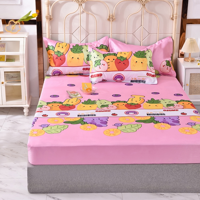 91家纺网 家纺一手货源 找家纺 甜之梦家纺 2025新款印花冰丝单品凉席床笠款水果乐园粉